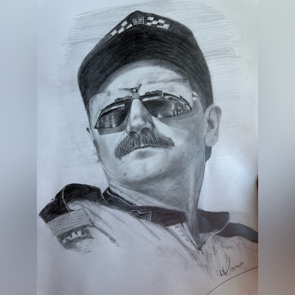Dale Earnhardt Hand drawn pencil portrait signed by artist. Unframed thick paper - Picture 7 of 10